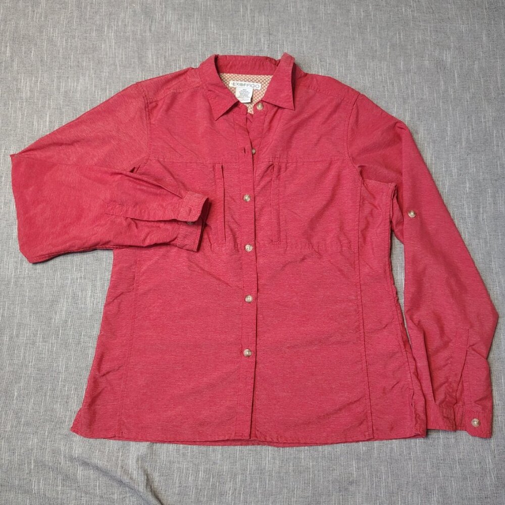 Exoficcio Shirt Women's Size Medium Red Nylon Long Sleeve